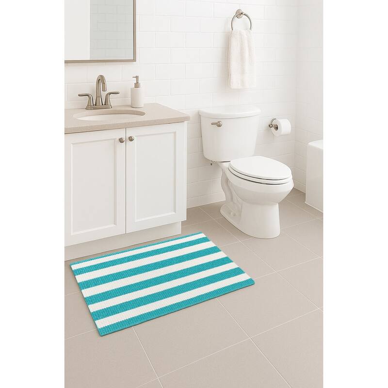 47"x27" - Light Blue White Stripes Soft Cozy Plush Chenille Bath Mat Bathroom Rug