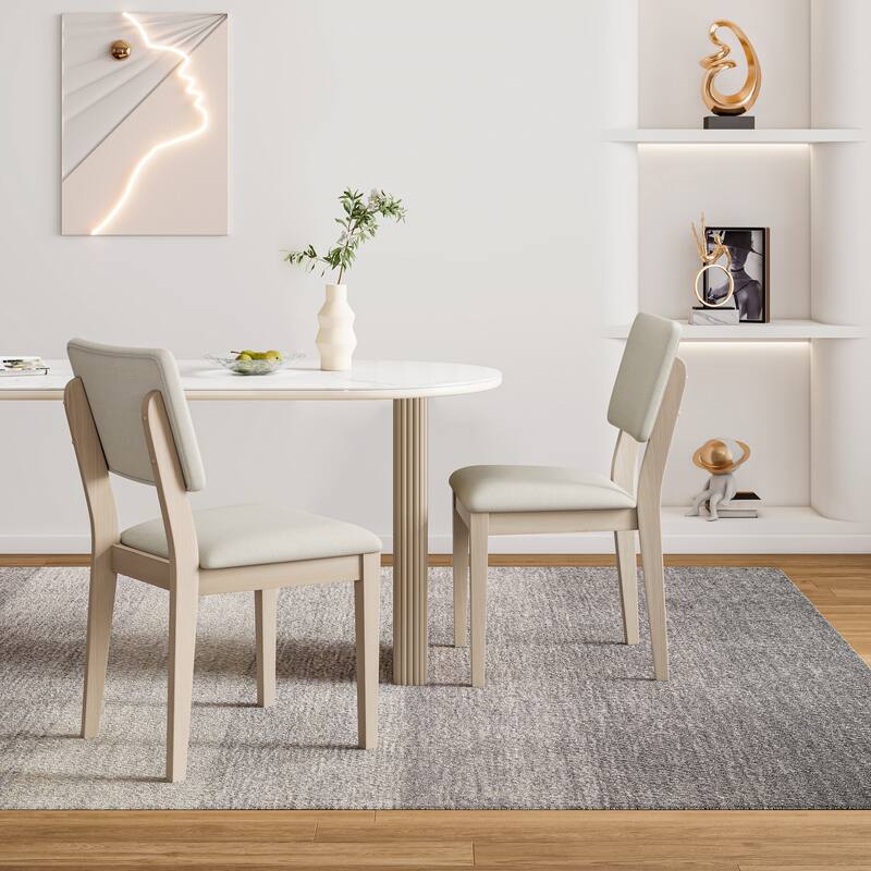 Dining Chair in Gray with White Wash Color Solid Wood Legs (set of 2) - Gray
