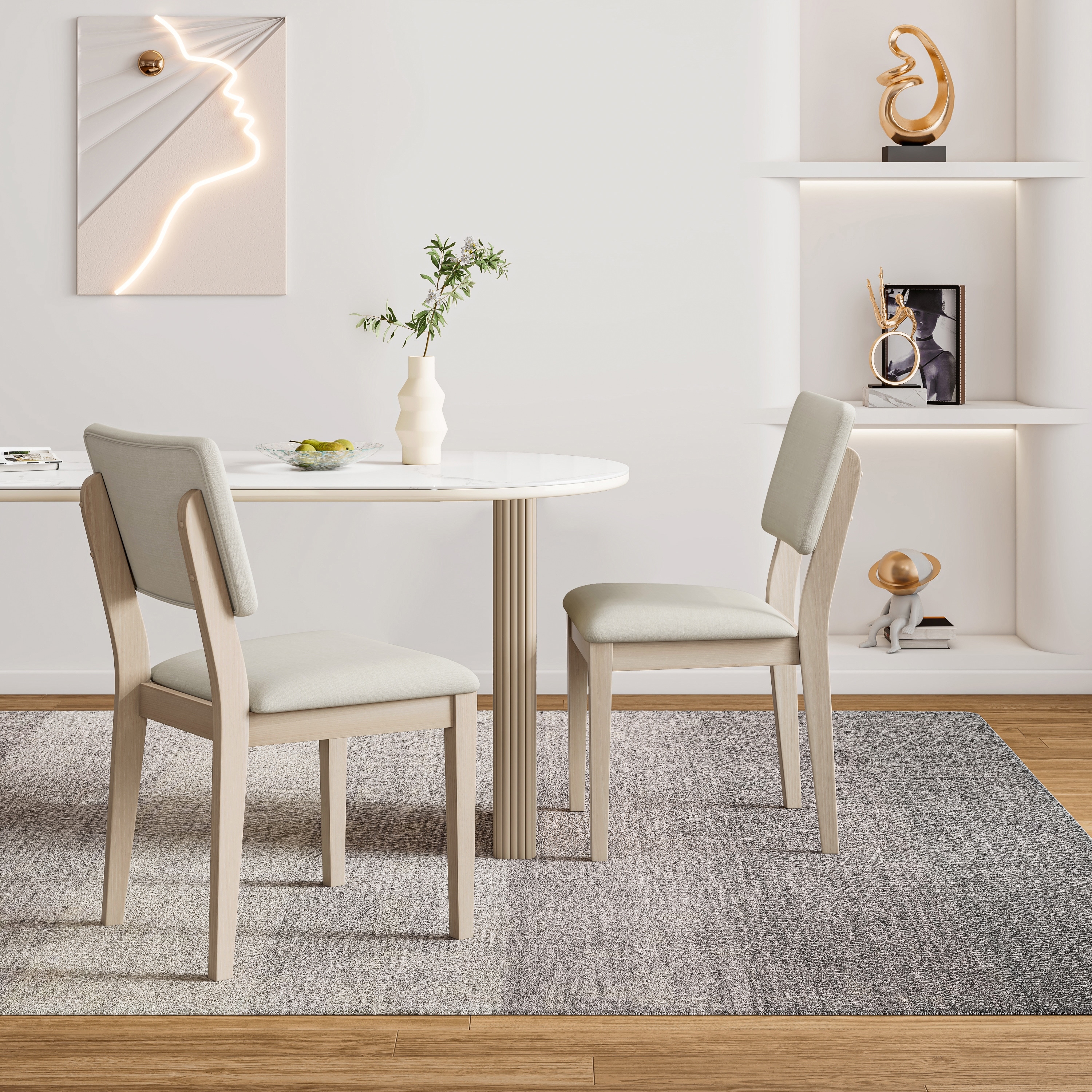 Dining Chair in Gray with White Wash Color Solid Wood Legs (set of 2)