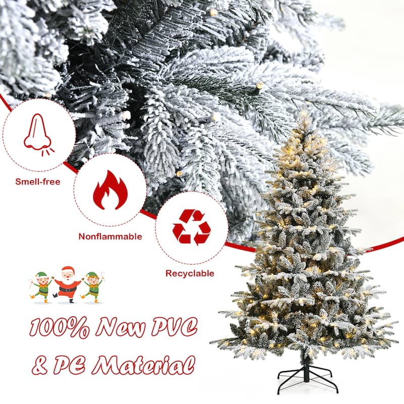 Gymax 4.5/6/7ft Snow Flocked Decoration Christmas Tree w/LED Lights &