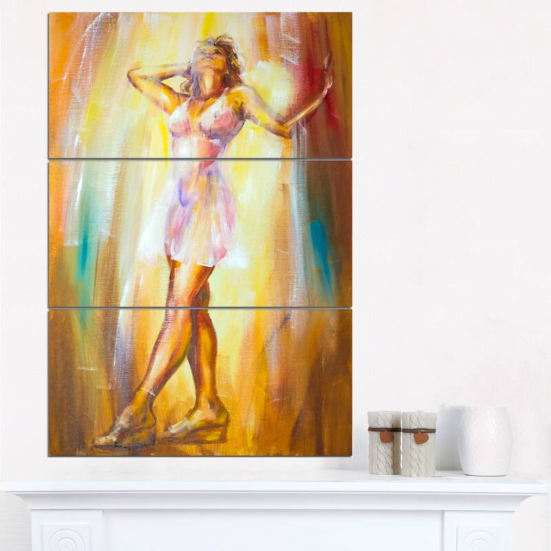 Designart "Beautiful Woman in Dress" Portrait Canvas Print - 28x36 - 3 Panels