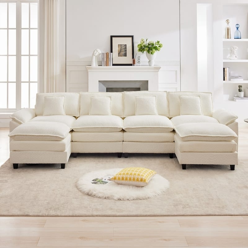 Modular Chenille Sectional Sofa with Ottomans, Deep Seat, Wide Padded Armrests, 2-Seat / 3-Seat / 4-Seat Options