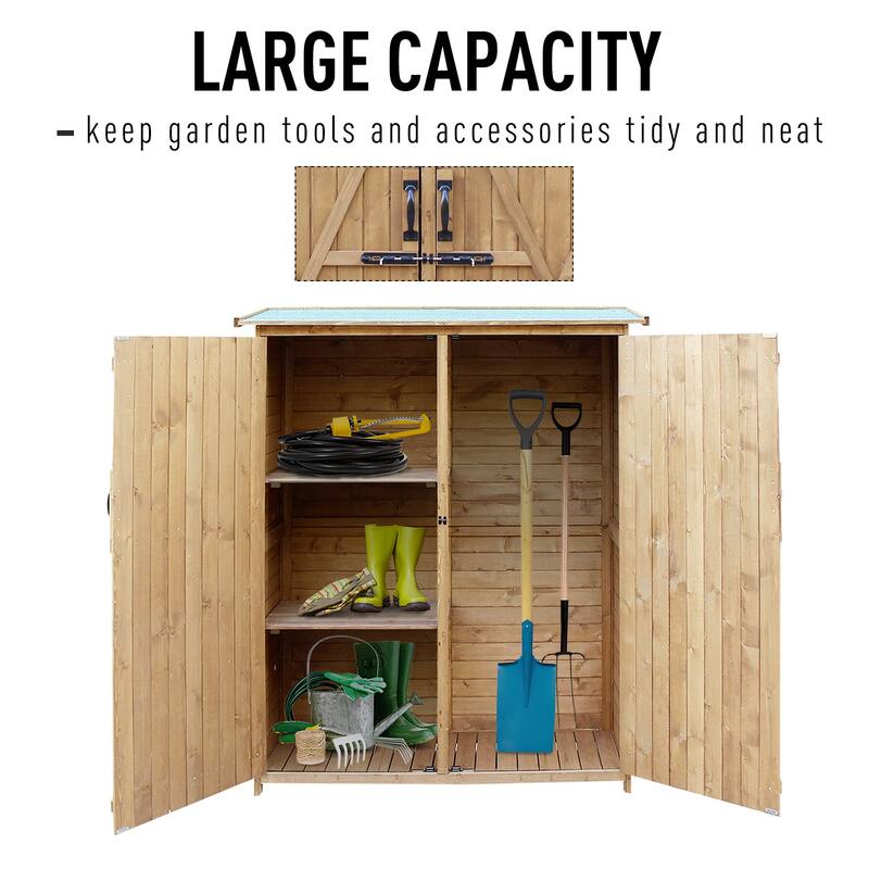 Outsunny Fir Wood Garden Storage Shed with Lockable Doors