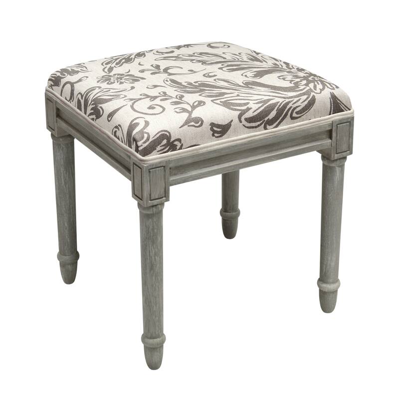 Grey Tuscan Floral Vanity Stool with distressed Grey Frame