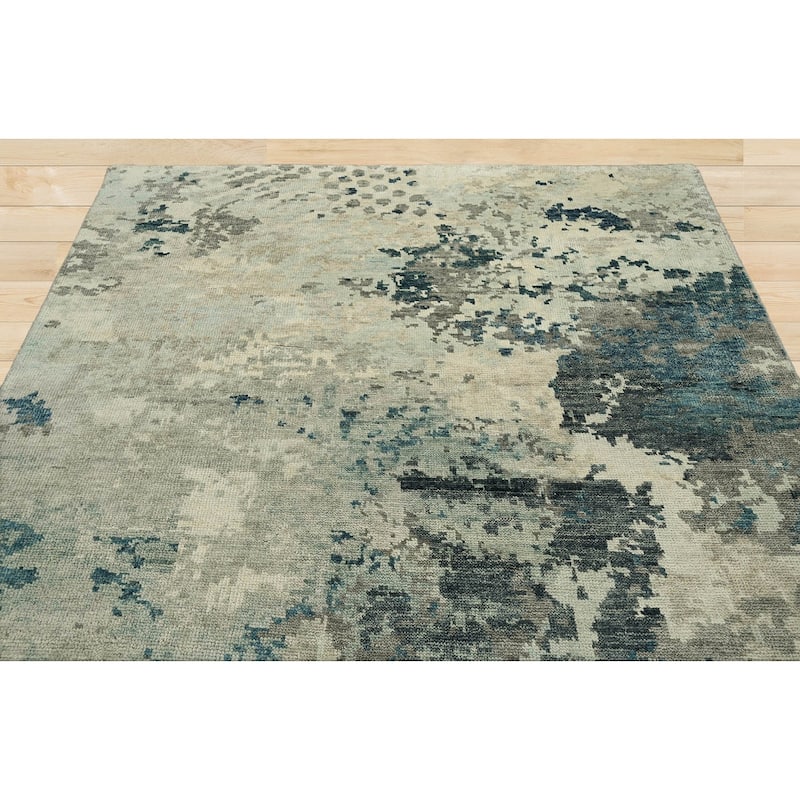 Hand Knotted Gray Tibetan Wool Modern Oriental Area Rug - 7' 10'' x 9' 11''