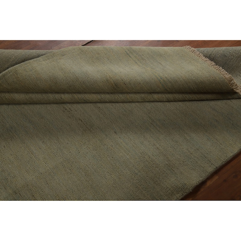 Green Solid Gabbeh Modern Area Rug Hand-Knotted Wool Carpet - 5'2" x 6'2"