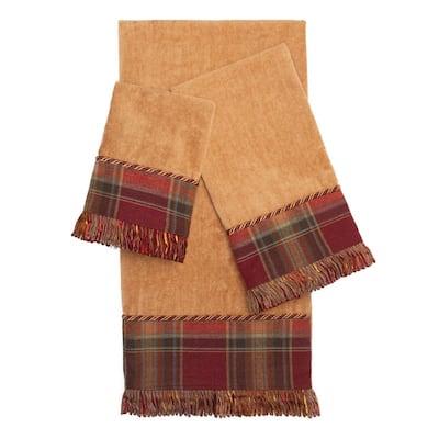 Austin Horn Classics Royal Plaid Gold Loop Ribbon Fringe 3-piece Decorative Towel Set - N/A