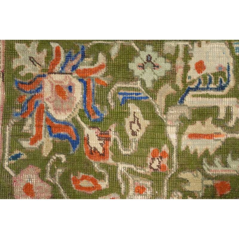 Hand Knotted Oriental 100% Wool Carpet Traditional Medallion Green Tabriz Area Rug - 8' 7'' X 4' 8''