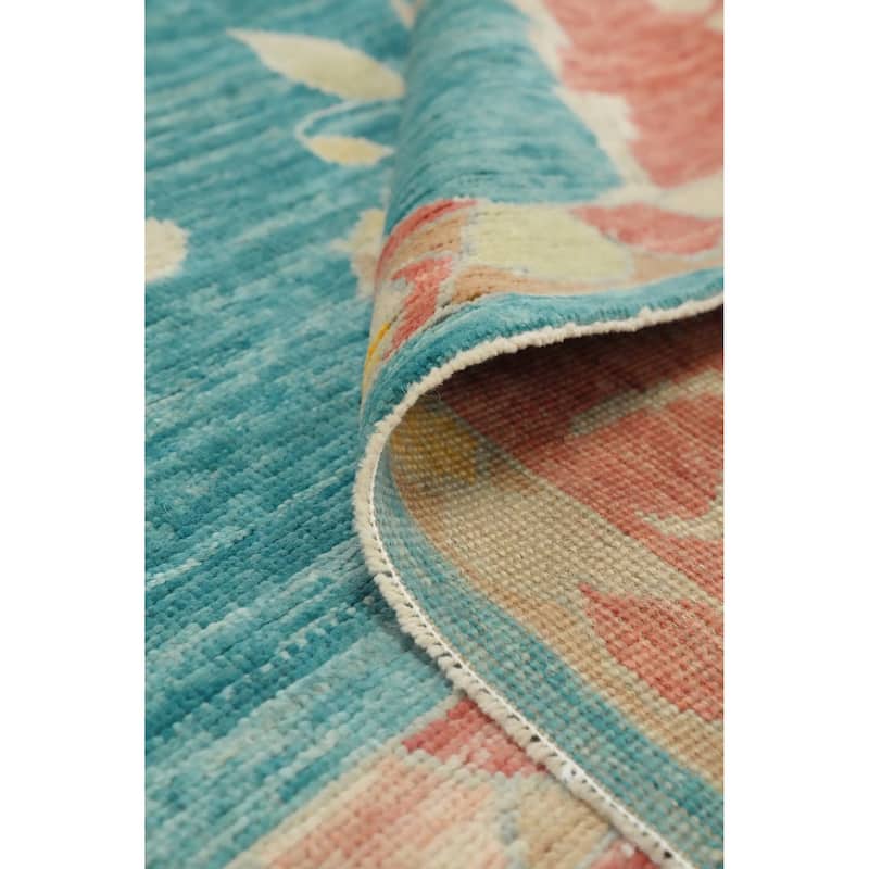 Hand Knotted Oriental 100% Wool Carpet Transitional Floral Navy Blue & Blues Oushak Area Rug - 15' 2'' X 12' 0''