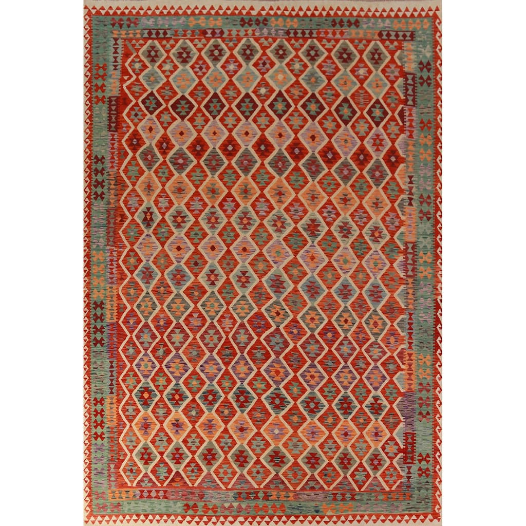 Reversible Kilim Oriental Area Rug Flatweave Multi-Color Wool Carpet - 9'9"x 12'9"