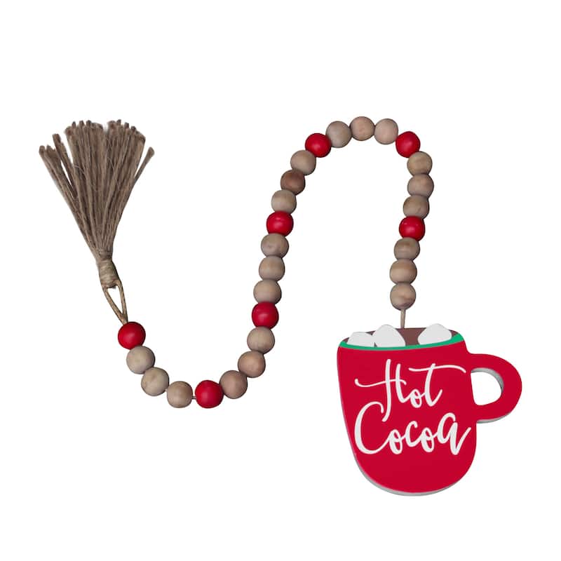 Hot Cocoa Winter Decor Wood Bead Garland with Tassels, Farmhouse Garland
