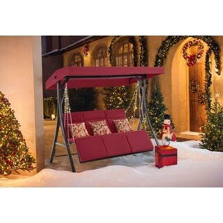 MCombo 3-Seat Reclining Patio Swing Chair with Chain Armrests, Outdoor Porch Swing Chair4354
