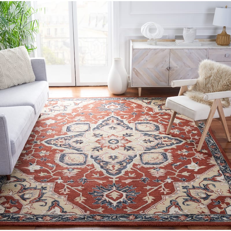 SAFAVIEH Handmade Heritage Marjanca Traditional Wool Rug - 6' x 9' - Red/Black