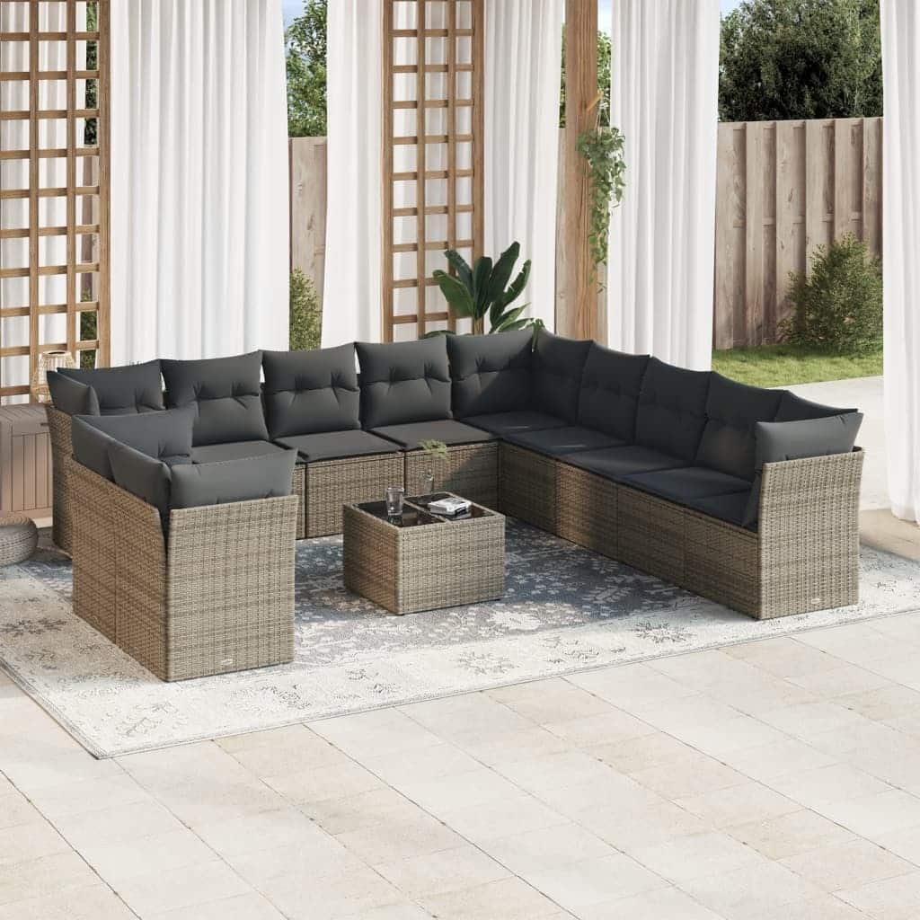 vidaXL Garden Sofa Set Grey with Dark Grey Cushions - 24.4 x 24.4 x 27.2