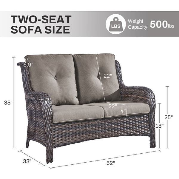 dimension image slide 5 of 10, Gymojoy Outdoor High-back Wicker Loveseat Sofa For Home Garden