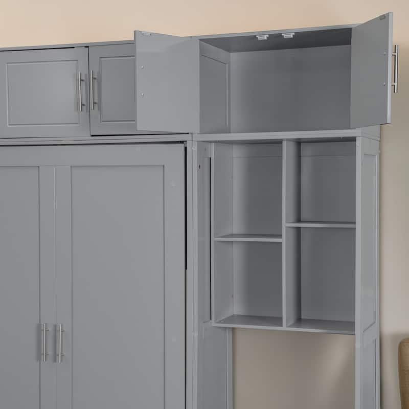 Foldable Queen Murphy Bed with Desk, Top Cabinet, Bookshelves - Space-Saving Wall Bed Design