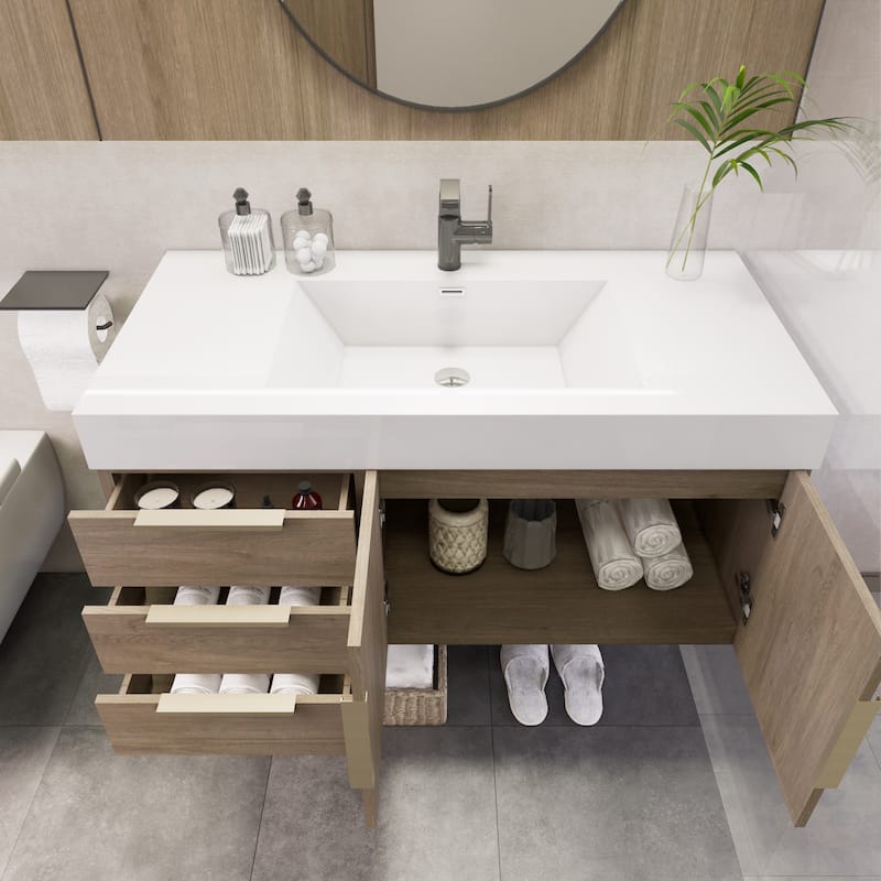 Noble 42" Wall Mounting Vanity (L Drawer) with Reinforced Acrylic Sink