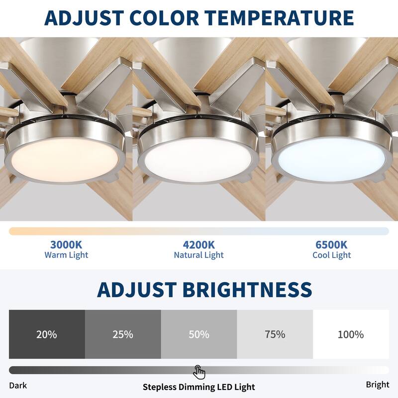 84" Oversized Large Black Walnut Solid Wood Ceiling Fan with Dimmable Led Light 8 Blades Remote Control Reversible DC Motor