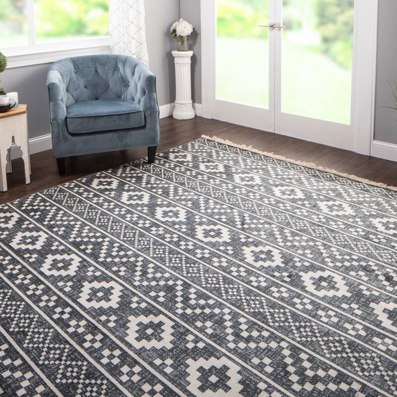 Superior Genaine Contemporary Geometric Fringe Indoor Runner or Area Rug