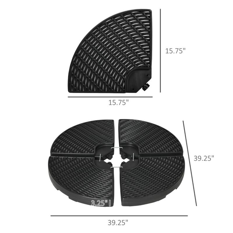 HDPE Cantilever Umbrella Base Weight Plate Set 4 Piece Sand or Water Fillable with Wicker Style Finish - 39.25" Dia. x 3.25" H