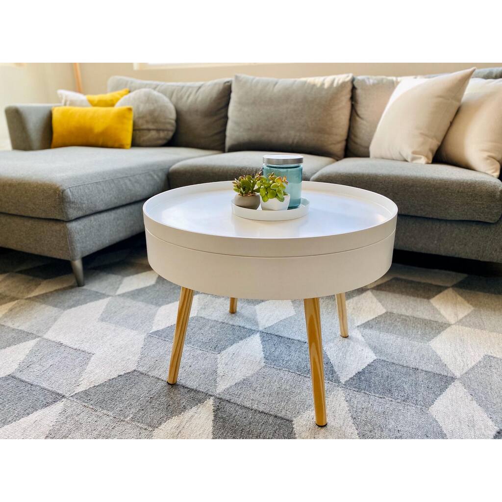 Zoe Mid-Century Modern Round Coffee Table with Storage