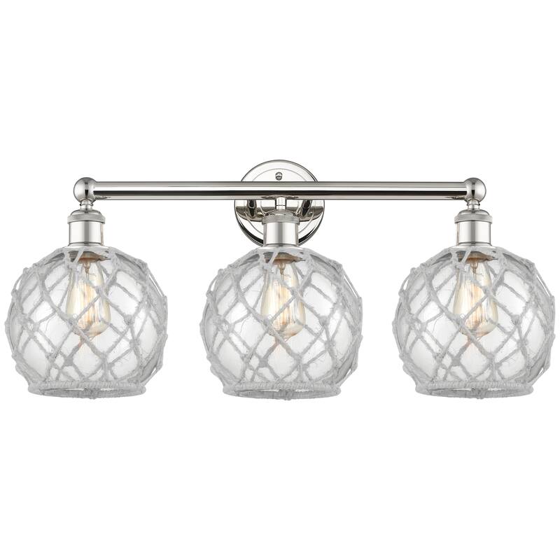 Innovations Lighting Endless Possibilities Edison - Farmhouse Rope - 3 Light 26" Bath Vanity Light - Clear Glass with White Rope/Polished Nickel