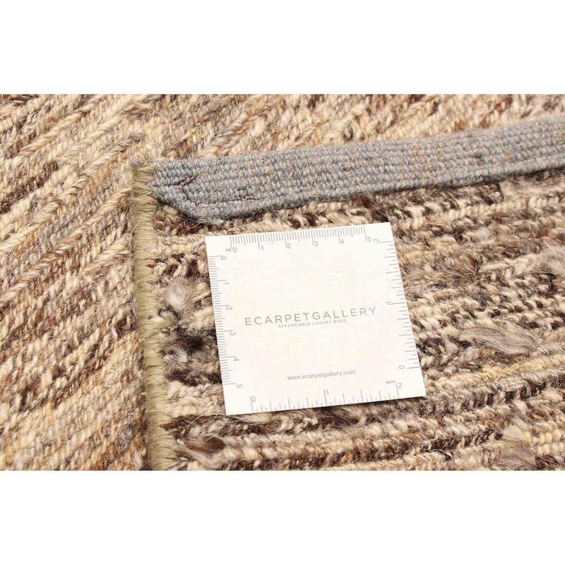 ECARPETGALLERY Flat-Weave Natural Light Khaki Wool Tapestry Kilim - 3'2 x 11'3