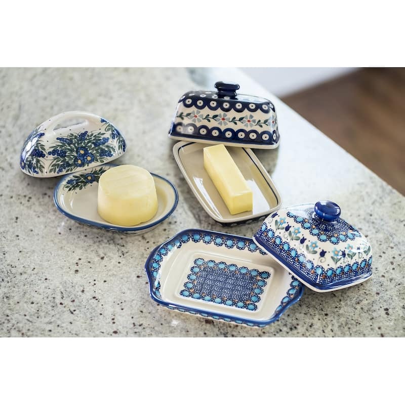 Blue Rose Polish Pottery 15A WR Unikat Butter Dish