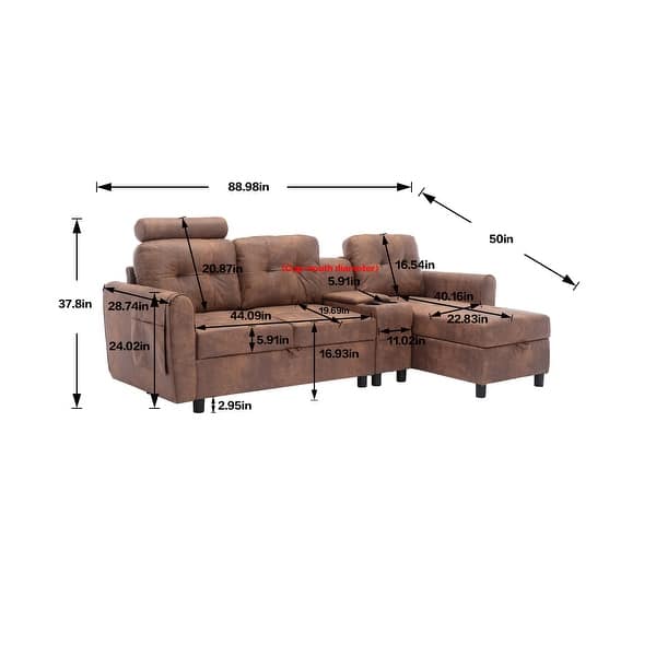 Cozy L-Shaped Sectional Sofa with Storage and Cup Holders,Coffee - Bed ...