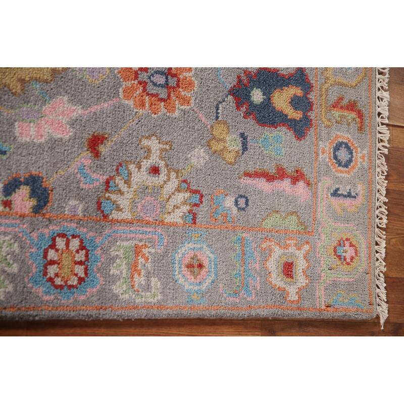 Grey Transitional Floral Oushak Accent Rug Hand-Knotted Wool Carpet - 2'7"x 5'11"