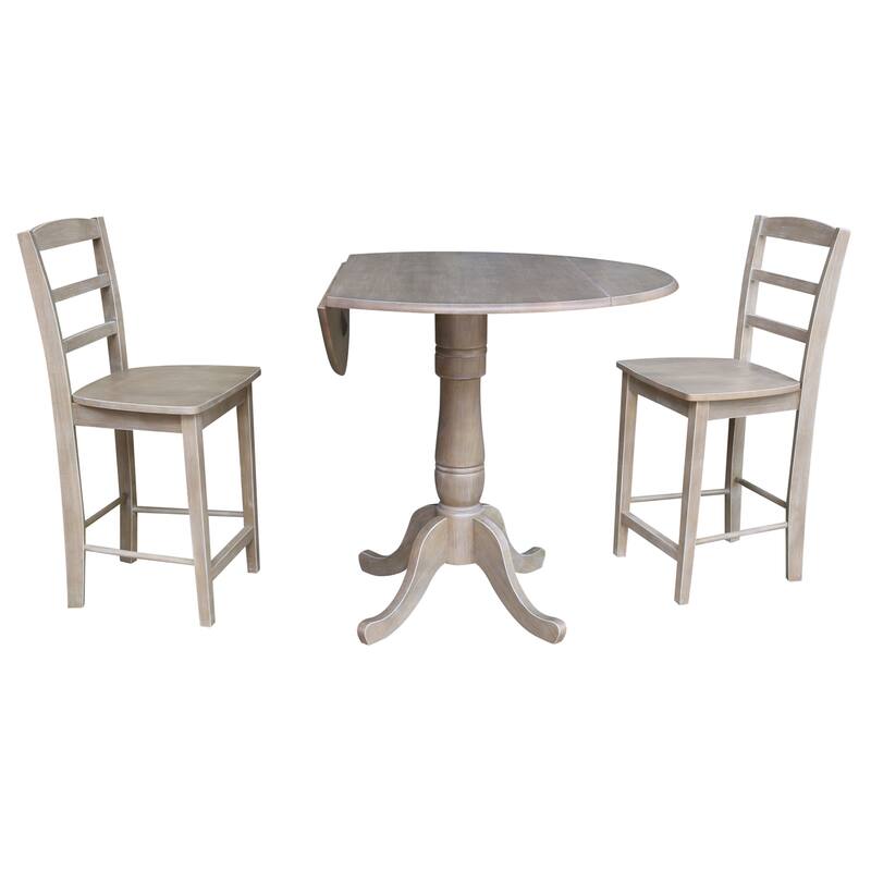 Round Pedestal Table Set with Stools - Kitchen Gathering Height Table, Bar Height Seating, Taupe Grey