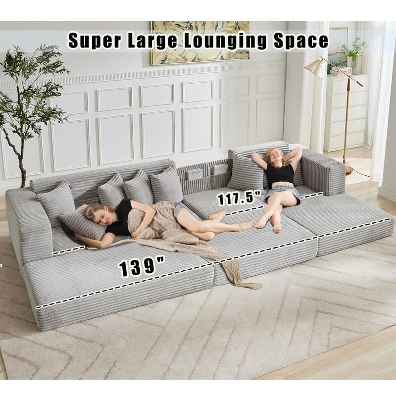 Corduroy L-shaped Chaise Sectional Sofa Convertible Sleeper Sofa Bed