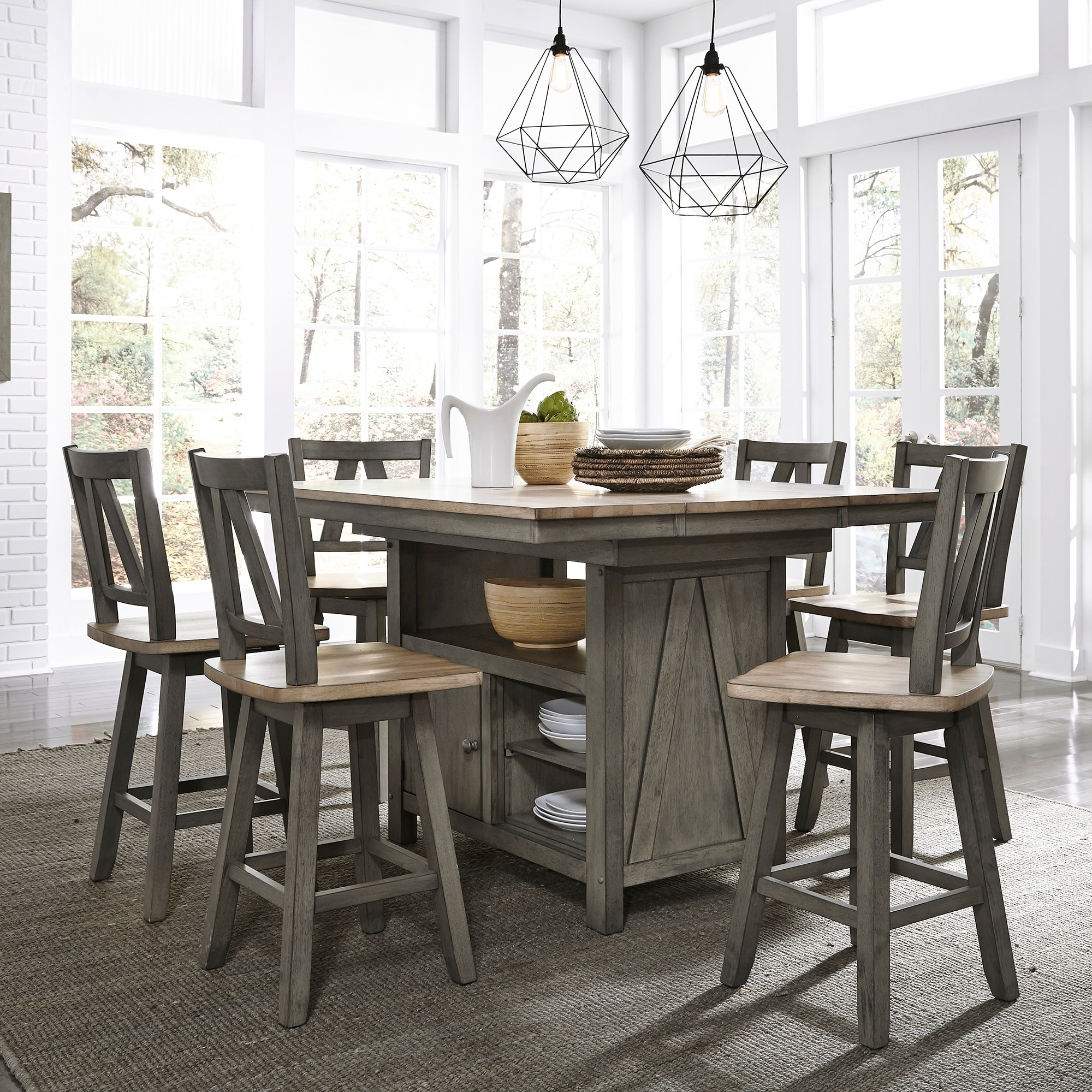 Liberty Furniture Lindsey Farm Gathering Table 7 Piece Dining Set Gray & Sandstone