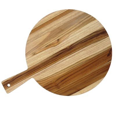 EcoDecors 18" Round Teak Cutting Board with Handle, 100% FSC Certified Solid Wood, Carving Board for Kitchen, Edge Grain
