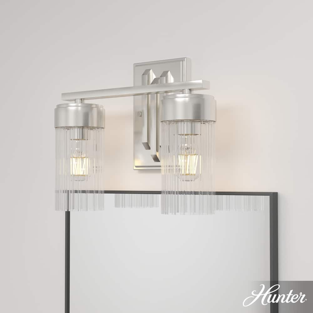 Hunter Gatz Ribbed Glass Vanity Wall Light - Bathroom - Glam, Fluted Glass - Damp Rated!