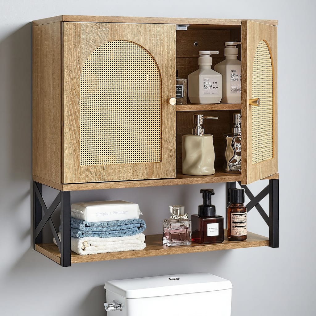 23"H Bathroom Wall Cabinet with 2 Doors & Adjustable Shelf, Over-the-Toilet Medicine Cabinet Wall Mounted, Hanging Organizer