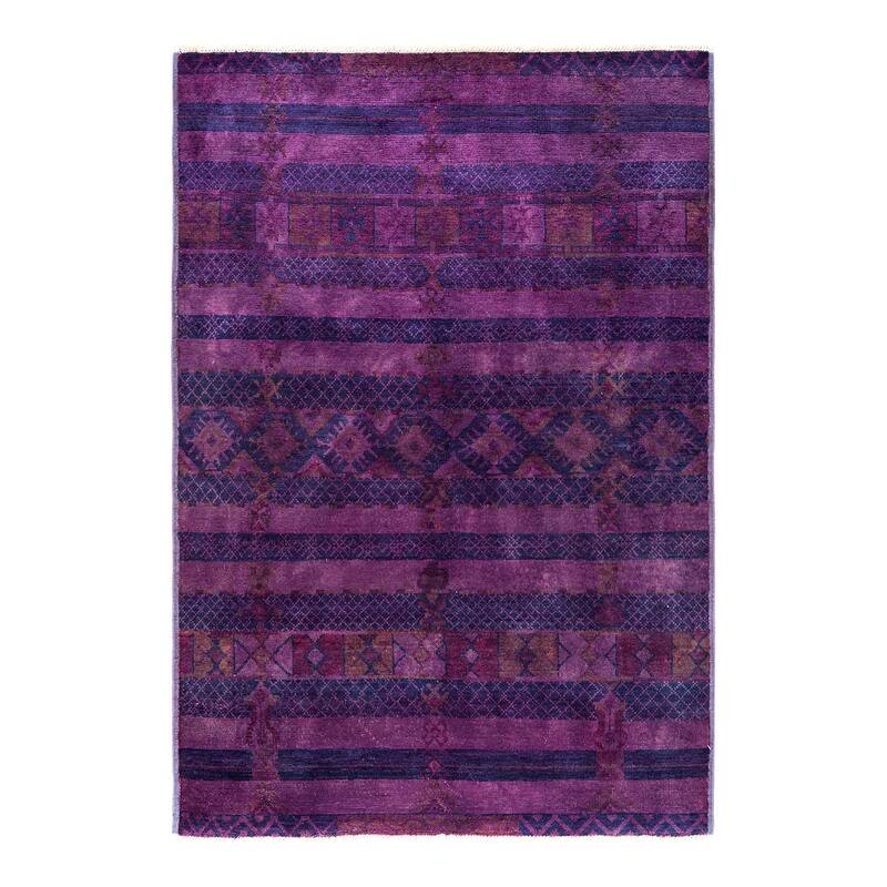 Overton Hand Knotted Wool Vintage Inspired Modern Contemporary Modern Purple Area Rug - 6' 1" x 8' 9"