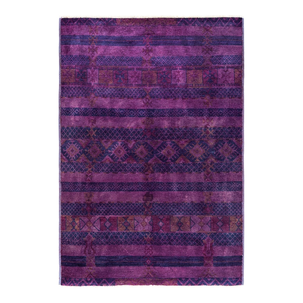 Overton Hand Knotted Wool Vintage Inspired Modern Contemporary Modern Purple Area Rug - 6' 1" x 8' 9"