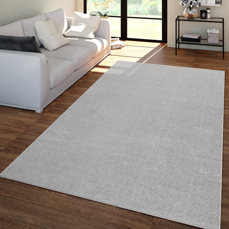 Solid Low-Pile Rug for Living Room in Plain Colors - silver - 3'11" x 5'7"