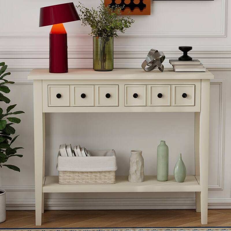Entryway Table with 2 Drawers(Light Tan)