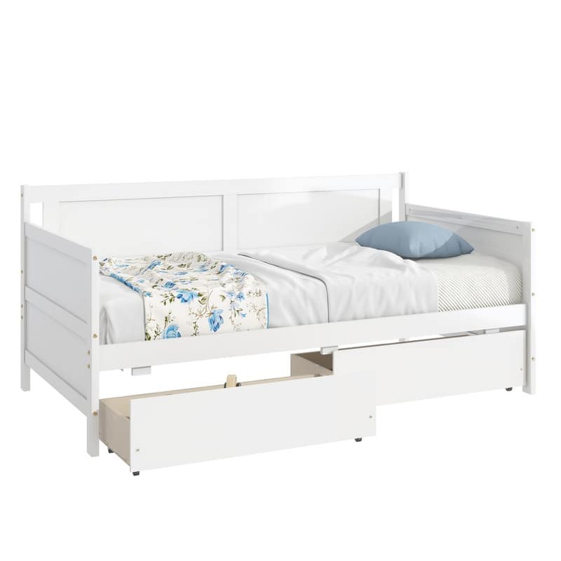 Twin-Size Pine Wood Daybed with Dual Storage Drawers‌