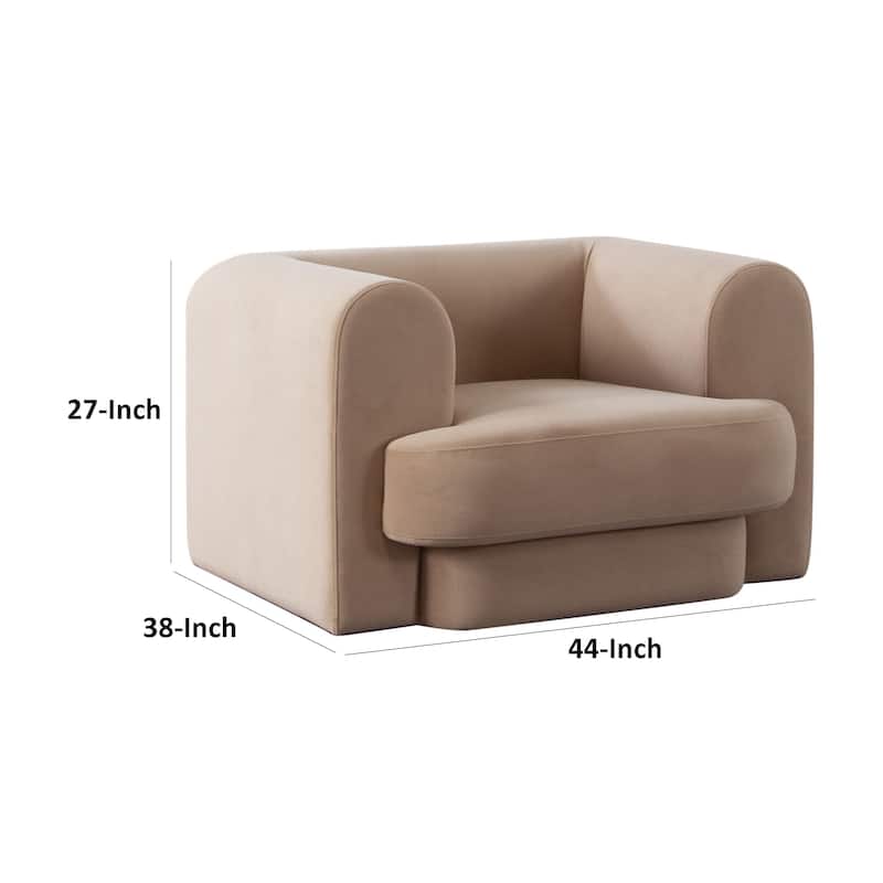 Foxo Retro Oversize Chair, Padded Camel Brown Velvet, 44 Inch Wide