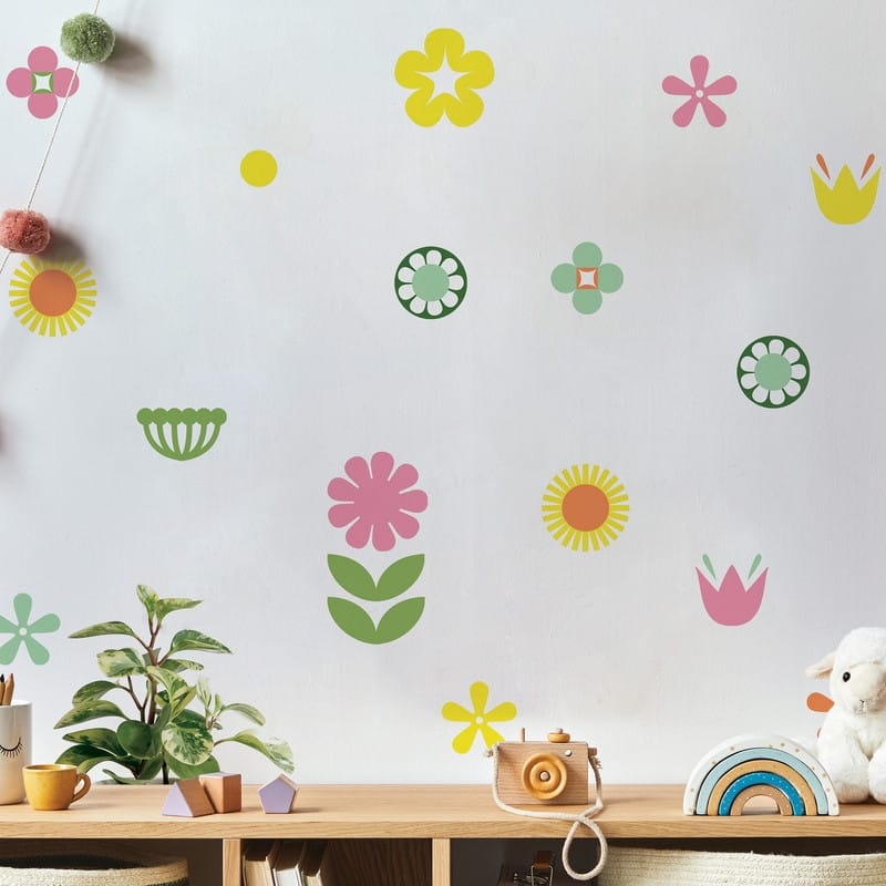 Tempaper Retro Floral Removable Wall Decals (Contains 44 Pieces on (4) 17.25" x 9.75" Sheets)
