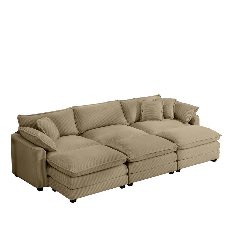 Oversized Corduroy Sofa with 3 Ottomans, Modular Set for Living Room, Convertible Sleeper