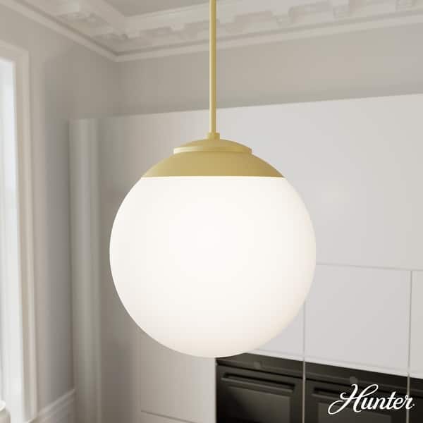 slide 2 of 10, Hunter Hepburn 1 Light Pendant - Kitchen Island, Bedroom, Foyer - Globe, Mid-Century Modern, Art-Deco 16" - Painted Modern Brass