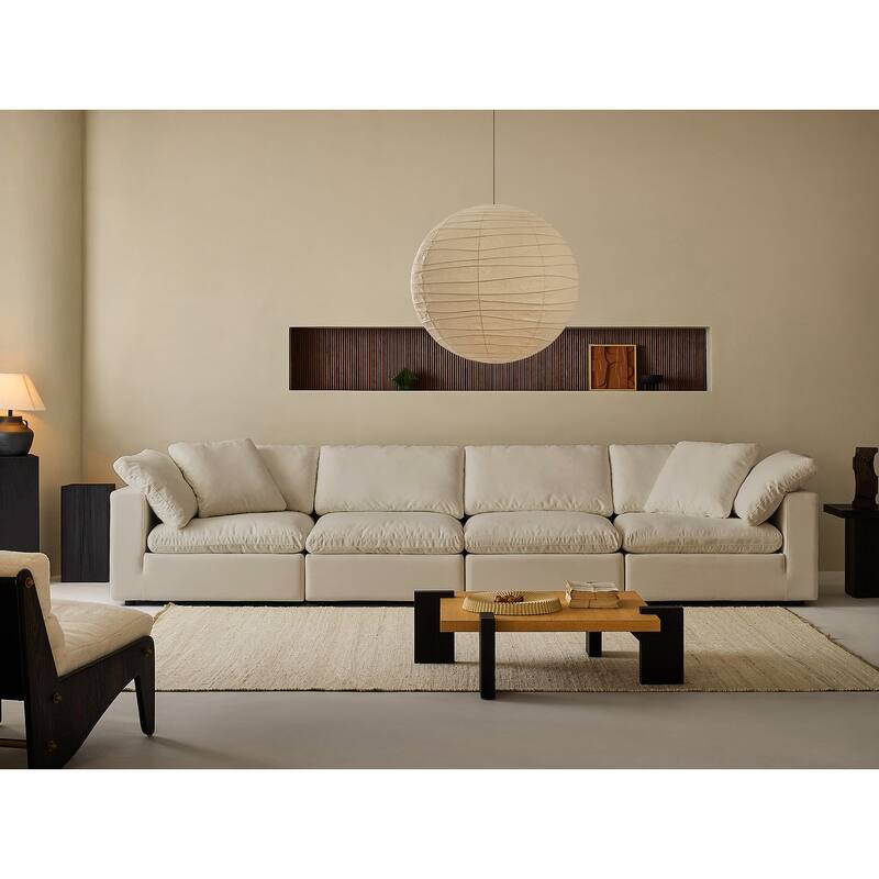 Square Arm Linen Fabric Rectangle Sectional Sofa Combination Sofa in Linen Beige - Linen Beige - 4 Sests(Rectangle)