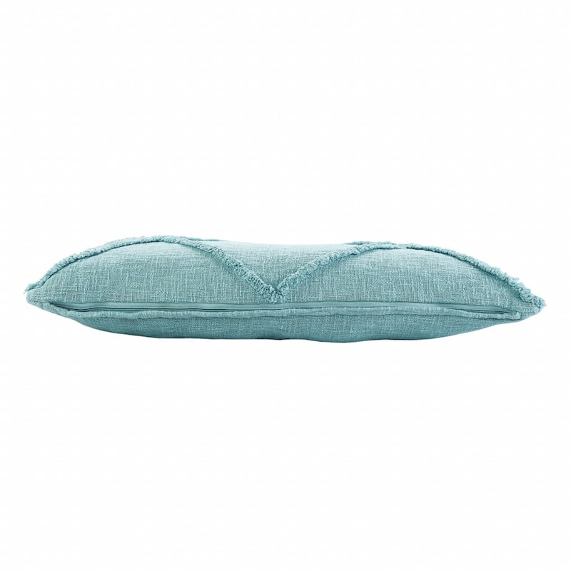 HomeRoots 14" X 36" Aqua Blue 100% Cotton Geometric Zippered Pillow