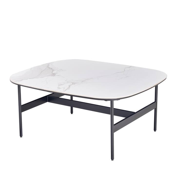 GDF Studio - Tignall Modern Ceramic Square Coffee Table with Rock Beam Top