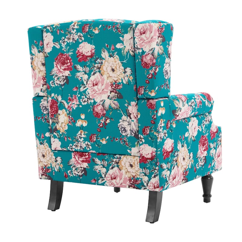 2 Set Transitional Patterned Wingback Accent Chairs with NailHead