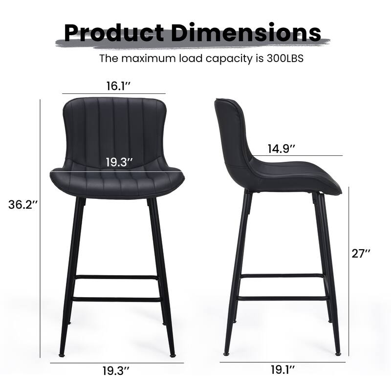 Counter Stools Set of 2, Faux Leather Counter Height Bar Stools, Modern Dining Table Chairs with Metal Legs